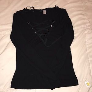 Black lace up shirt